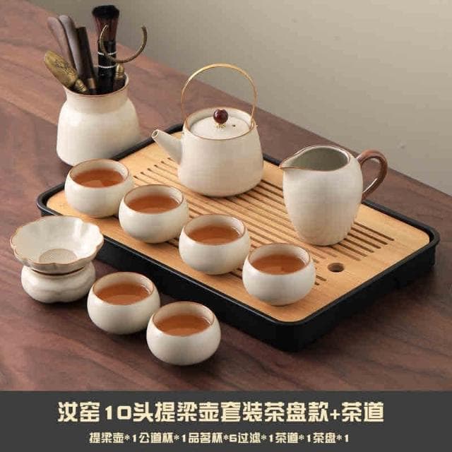新款汝窯功夫茶具套裝 家用茶具 辦公室喝茶泡茶蓋碗茶壺茶杯子套裝 功夫茶套組