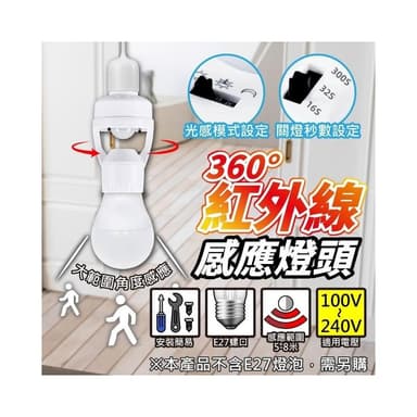 現貨免運×快速出貨▸E27 紅外線感應燈頭∣多功能∣燈座∣無線燈座∣LED 燈泡∣智能燈座∣感應燈∣小夜燈∣夜燈