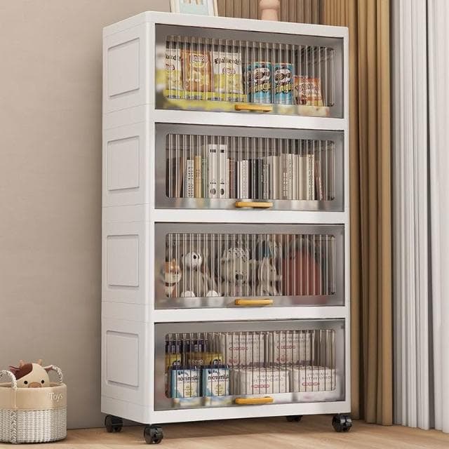 塑料收納櫃子家用廚房多層翻蓋式置物架客廳嬰幼兒衣服玩具儲物櫃