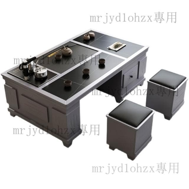 現貨 工廠直銷 現代大理石功夫實木茶幾茶具一體客廳火燒石茶桌傢用辦公室泡茶臺