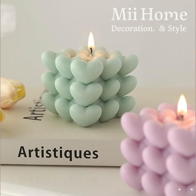 Mii厝邊   韓系愛心方塊蠟燭 香氛蠟燭 香薰蠟燭 魔方蠟燭方塊蠟燭奶酪火山蠟燭拍照佈置造型蠟燭交換禮物