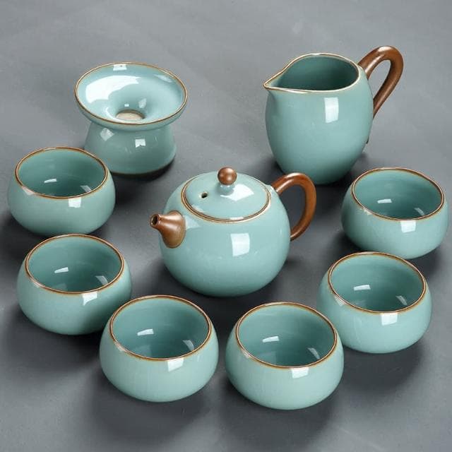 四季風家居  天青汝窯功夫茶具套裝家用輕奢高檔2024新泡茶壺茶具用品大全