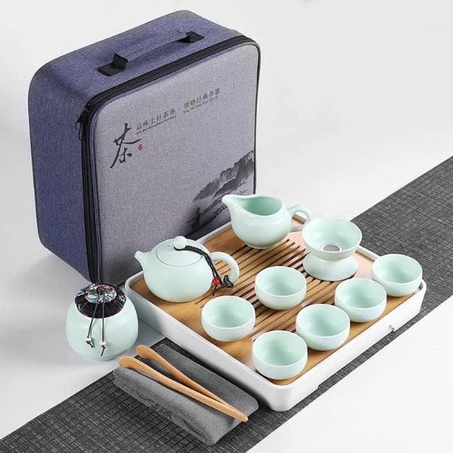 四季風家居 哥窯旅行功夫茶具小套裝簡易家用便攜包戶外收納簡約日式茶壺茶藝