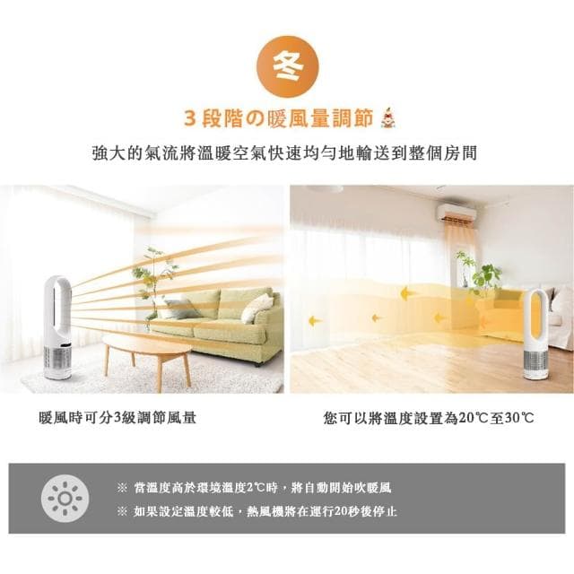 【宅造印象】46吋冷暖風扇+負離子空氣淨化循環扇 三合一 智慧溫控無業取暖器 DC扇 電風扇 電暖器