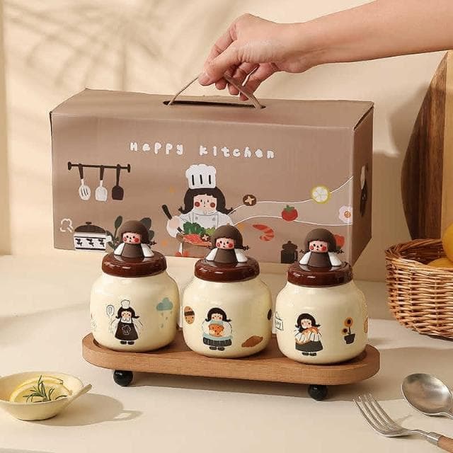淞本日式調料罐 套裝家用廚房收納盒陶瓷 調味罐 瓶味精鹽罐喬遷新居禮物