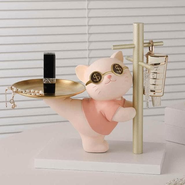 招財貓玄關鑰匙收納擺件 置物架 鑰匙收納擺件 入戶家居客廳托盤裝飾品 搬家喬遷新居禮物