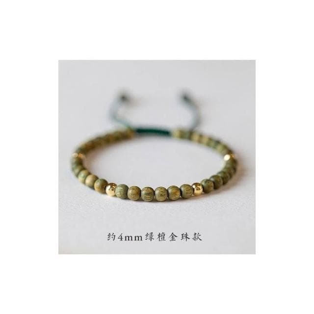 【開運堂】４ＭＭ天然綠檀木鍍14K珠手鍊手工飾品小禮物招財轉運珠女復古聖誕節情人節情侶 開運堂