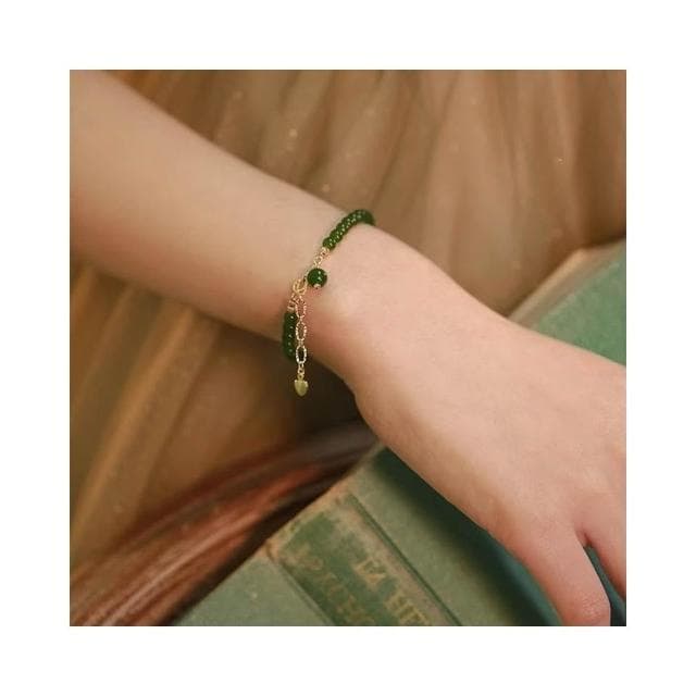 【開運堂】「綠籬」天然綠玉髓手鍊女款顯白復古綠葡萄手串 開運堂