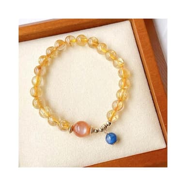 【開運堂】現貨  天然金髮晶太陽石藍晶石三圈鍍金手鍊招財手鏈情侶生日禮物聖誕節禮物