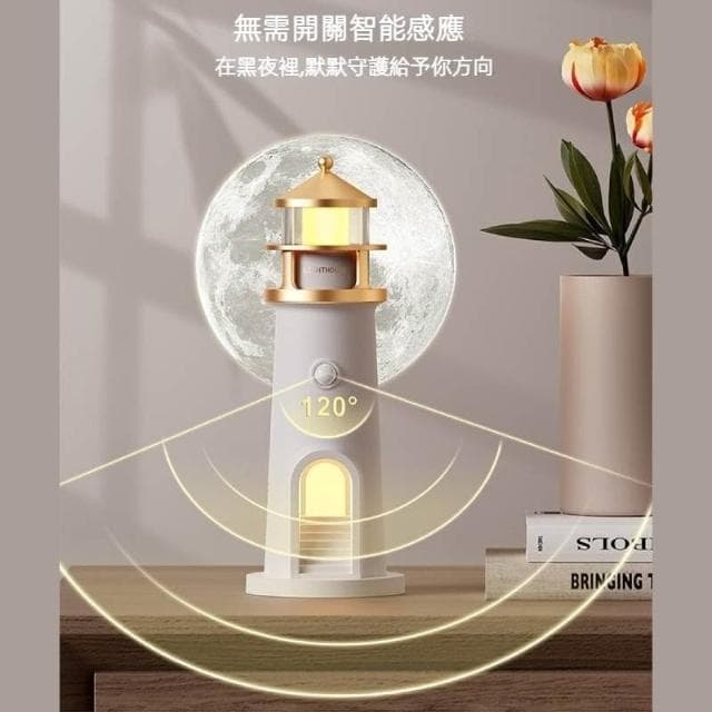 有趣月光燈塔投影氛圍小夜燈 趣味燈塔投影氛圍燈 燈塔投影月光小夜燈 USB小夜燈 投影月球擺件 質感禮物感應燈夜燈禮物
