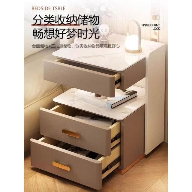 智能家用床頭櫃 臥室床邊櫃子 儲物收納床邊櫃 多功能櫃子  實木櫃子 無線充電帶燈指紋鎖藍牙音響