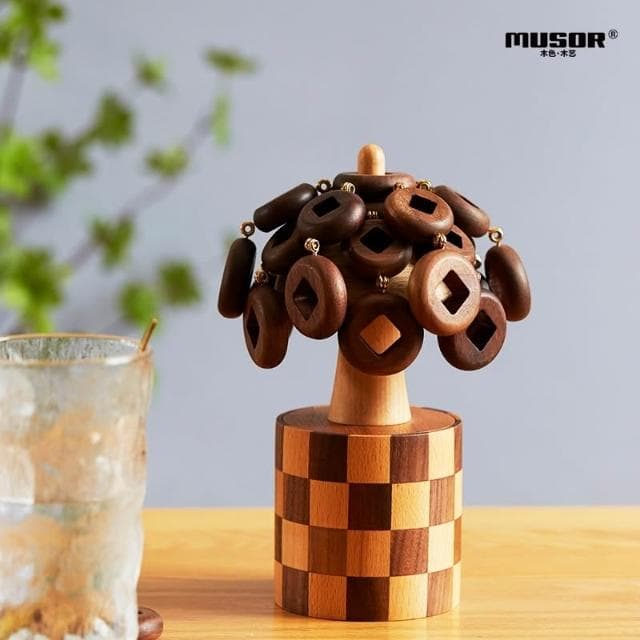 設計師款 櫸木實木發財樹隔熱墊 木質杯墊 原木餐桌隔熱墊木頭 創意禮物節日喬遷禮物 送朋友高檔禮品 桌面餐具防燙耐熱