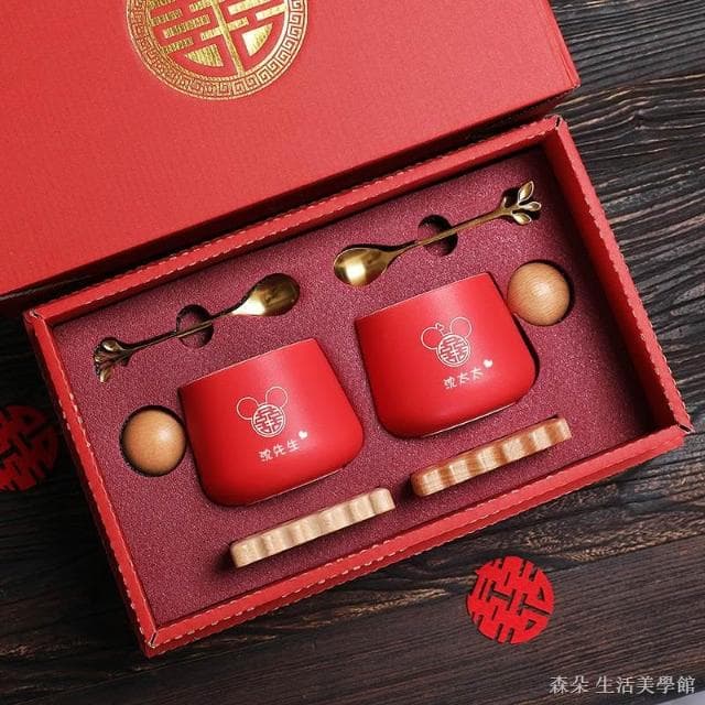 婚禮對杯 有意義的禮物 馬克杯組 馬克杯禮盒組 情侶對杯 創意結婚杯子套裝情侶喜杯子一對新婚送禮物新人閨蜜新娘訂婚實用