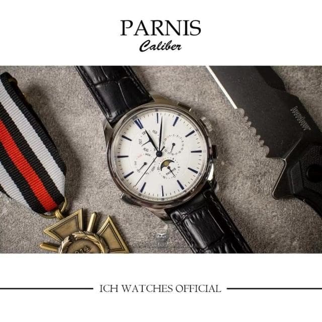 ICHco 實體門市 瑞士PARNIS CALIBER系列多功能月像機械錶-飛行錶大飛小王子運動錶潛水錶男錶女錶生日禮物情侶錶
