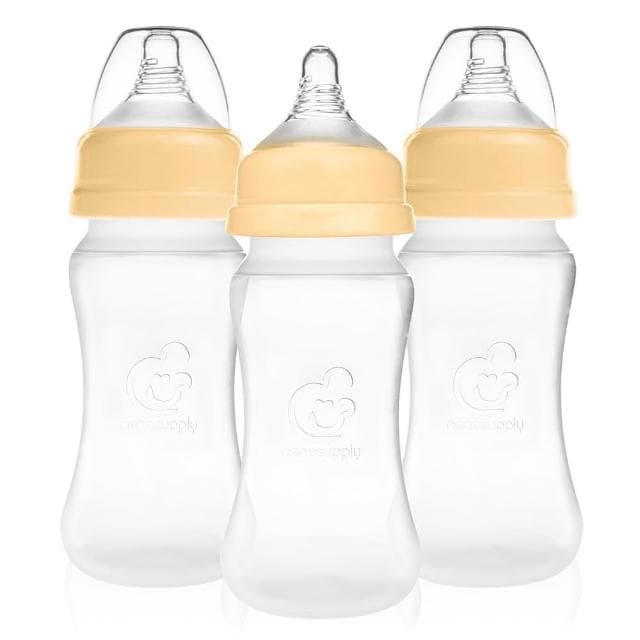 Nenesupply 矽膠寬口奶瓶250ml 3入 附慢流量S號奶嘴 防脹氣 適用1~3個月寶寶