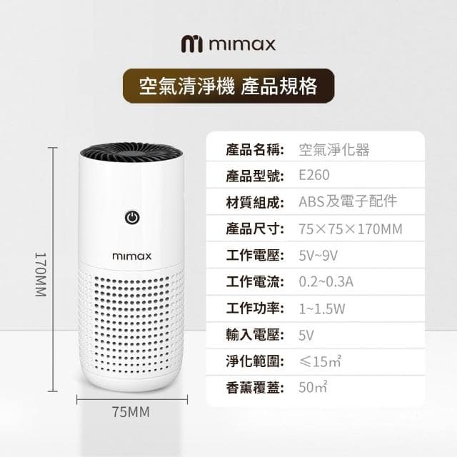 【mimax 米覓】空氣淨化器 清淨機 車用 辦公室 房間 浴室 可攜帶 活性碳濾網