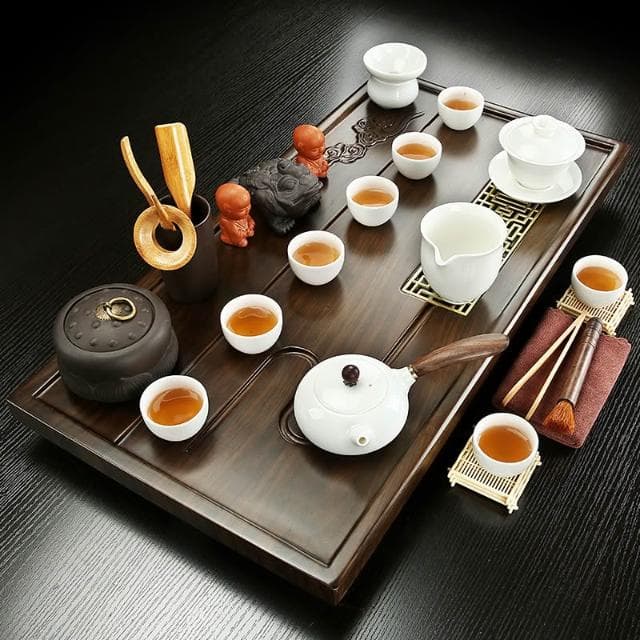 輕奢排水式家用小型茶臺實木茶盤整套功夫茶具套裝泡茶海簡約託盤