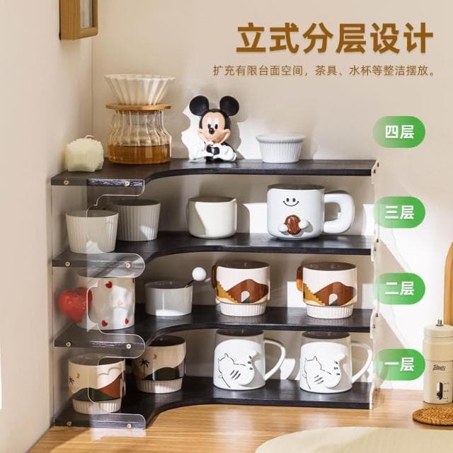杯子收納置物架桌面轉角水杯架茶具茶杯整理架咖啡角餐邊櫃杯架子