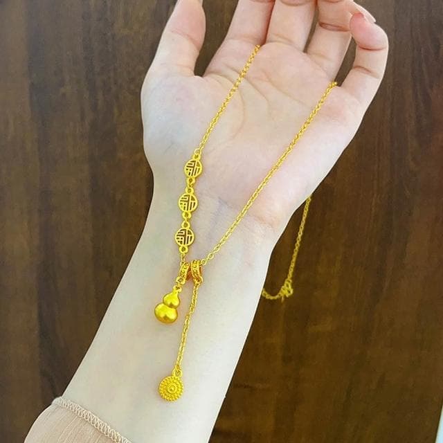 【EMMA SUE】項鍊 葫蘆項鍊 沙金項鍊 飾品 福字項鍊 葫蘆 吊墜 鎖骨鏈 女生項鍊 吉祥如意 項鍊女 福祿 生日禮物 送女友