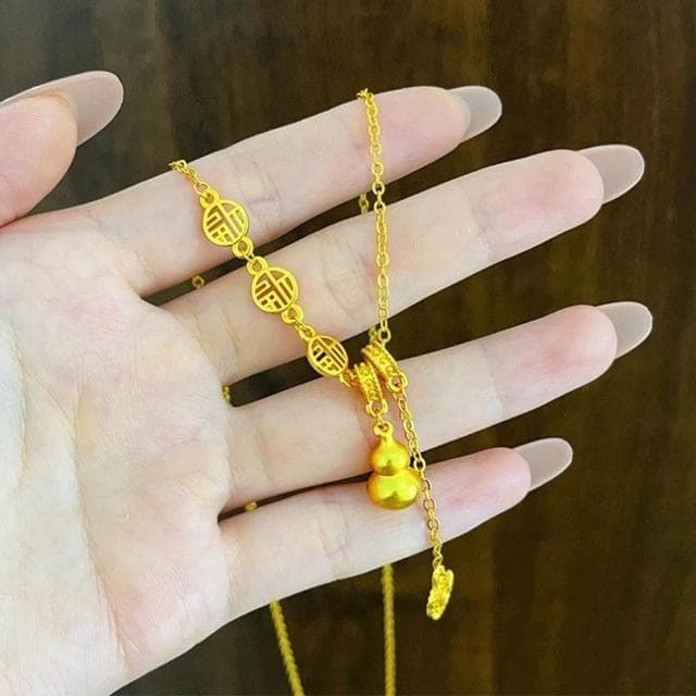 【EMMA SUE】項鍊 葫蘆項鍊 沙金項鍊 飾品 福字項鍊 葫蘆 吊墜 鎖骨鏈 女生項鍊 吉祥如意 項鍊女 福祿 生日禮物 送女友