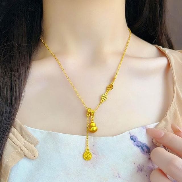 【EMMA SUE】項鍊 葫蘆項鍊 沙金項鍊 飾品 福字項鍊 葫蘆 吊墜 鎖骨鏈 女生項鍊 吉祥如意 項鍊女 福祿 生日禮物 送女友