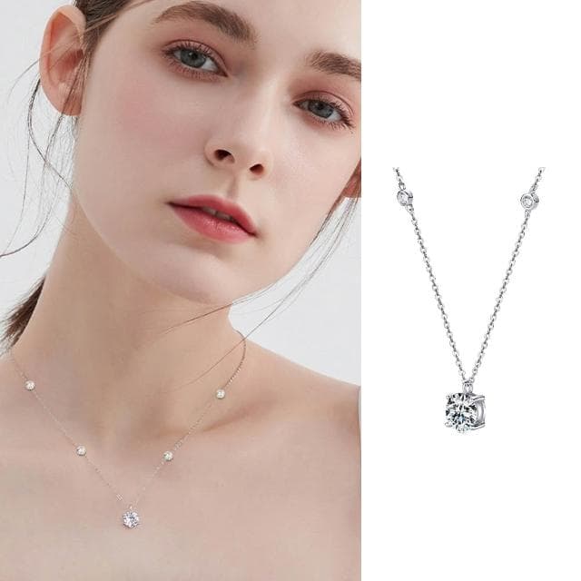【EMMA SUE】項鍊 吊墜 兩克拉 首飾 銀飾 飾品 s925純銀 女生項鍊 莫桑石項鍊 鑽石項鍊 鎖骨鏈 滿天星點 生日禮物