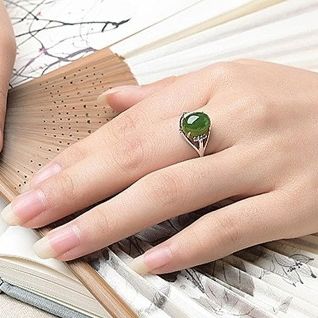 【EMMA SUE】碧玉戒指 新中式 古風 純銀戒指 鋯石戒指 和田玉 開口可調節 高級感 飾品 戒指 女生戒指 女戒 送長輩 禮物