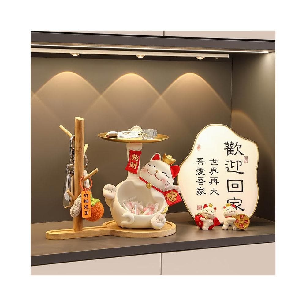 桃甜也居家生活 招財貓鑰匙收納玄關裝飾品擺設家居入戶門口鞋櫃客廳喬遷新居禮品