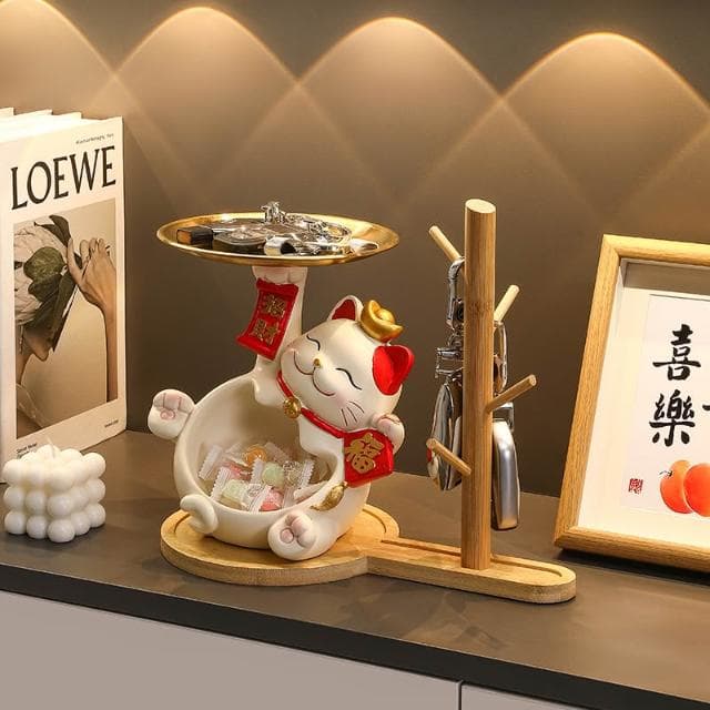桃甜也居家生活 招財貓鑰匙收納玄關裝飾品擺設家居入戶門口鞋櫃客廳喬遷新居禮品