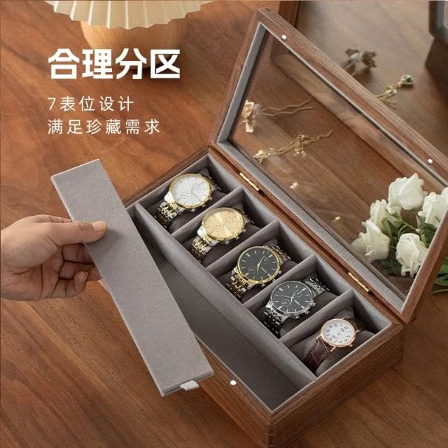 實木高級手錶盒收納盒精緻玻璃品質絨布機械表腕表展示盒首飾盒