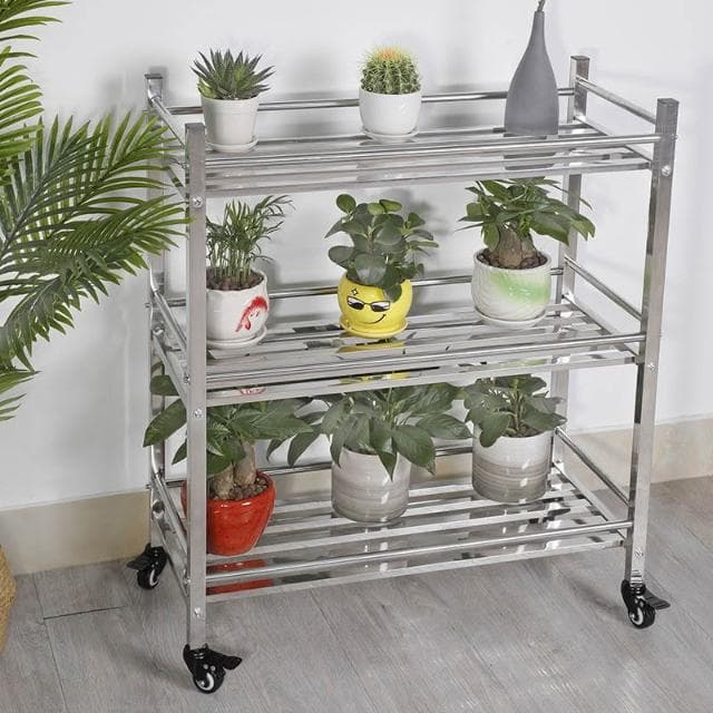 不鏽鋼帶輪花架 帶輪花架 盆栽架無漆花架 置物架 防銹防水 花盆架 可移動花架 園藝花架 植物架 陽臺花架