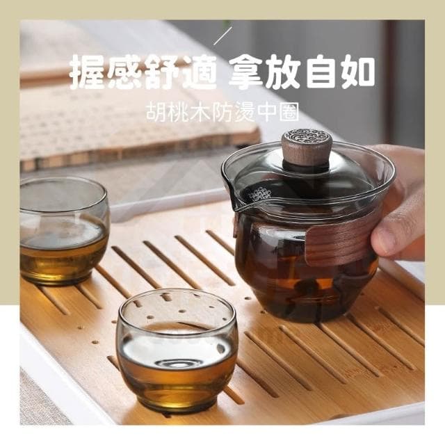《小柏力克》 防燙玻璃泡茶組 1壺2杯  防燙茶具組 戶外玻璃茶具組 防燙茶具 泡茶杯組 茶具組 旅行茶具組