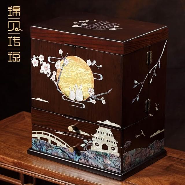 錦貝傳說螺鈿首飾盒大容量珠寶收納實木珠寶生日高檔禮品送長輩