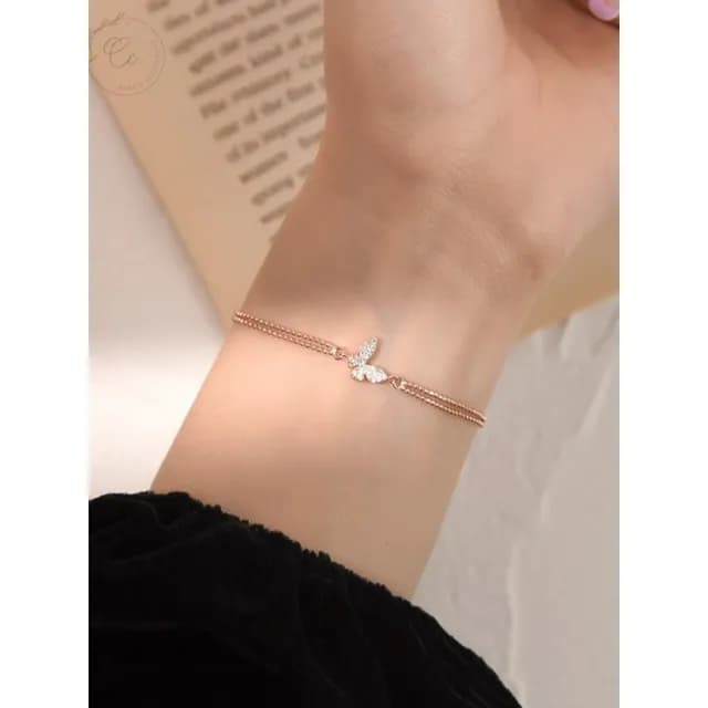 希西小包商 925純銀手鍊 蝴蝶鑲鑽手鍊 雙層手鍊 韓系簡約個性情人節禮物生日禮物 C185