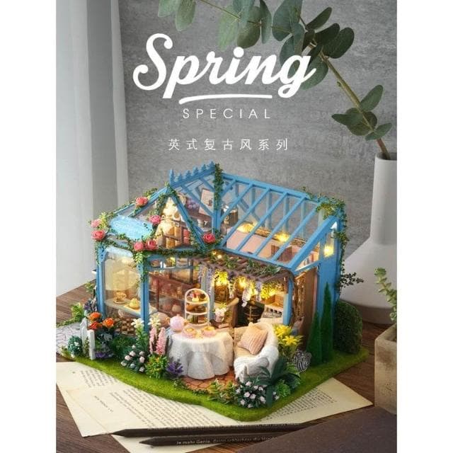 大旺小舖:台北現貨DIY小屋薔薇庭園茶屋附防塵罩袖珍屋娃娃屋材料包 賣場上百款小屋 生日結婚母親節情人節禮物