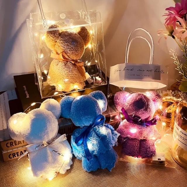 JMI 珊瑚絨創意毛巾小熊+暖燈 聖誕節 交換禮物 禮品 小禮物 創意禮物 婚禮小物 實用禮物