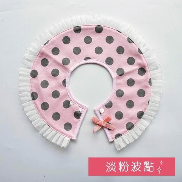 現貨免等『粉色派對』光澤網紗百褶花邊蝴蝶結圓領寶寶圍兜 嬰兒口水巾 防水毛巾底 可調節式雙扣 女寶穿搭 假領 愛心 波點