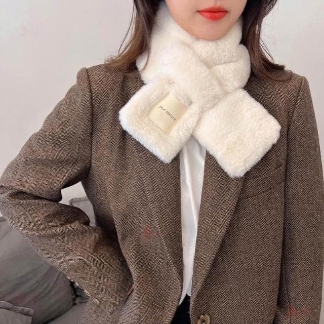 YAFFA_現貨！YAFFA冬季必備保暖仿兔毛交叉圍脖 柔軟款仿兔毛脖子圍巾 韓國水貂毛脖圍 韓國水貂毛圍脖 聖誕節百元交換禮物