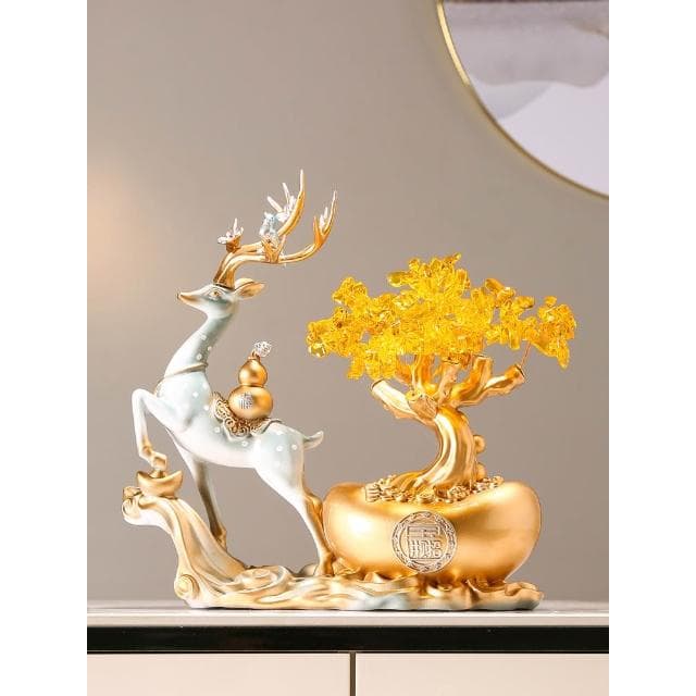 新中式招財鹿發財樹搖錢樹元寶擺件辦公室裝飾品開業喬遷禮物禮品