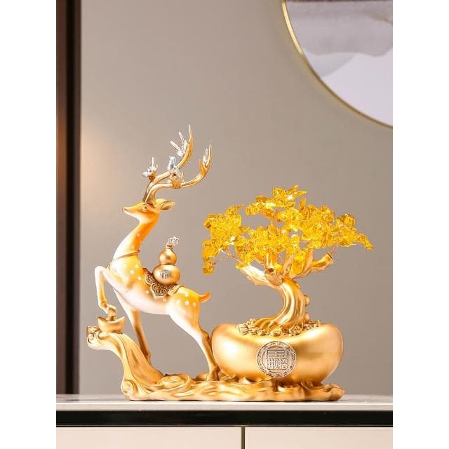新中式招財鹿發財樹搖錢樹元寶擺件辦公室裝飾品開業喬遷禮物禮品