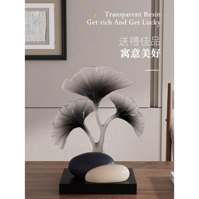 創意銀杏葉藝術擺件高級感古風石頭喬遷開業禮物玄關展示櫃裝飾品