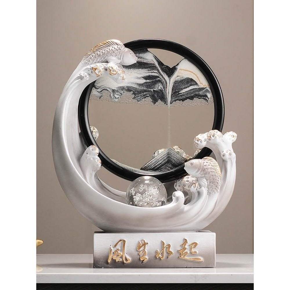 風生水起錦鯉流沙畫擺件客廳酒櫃玄關高級感輕奢裝飾喬遷新居禮物