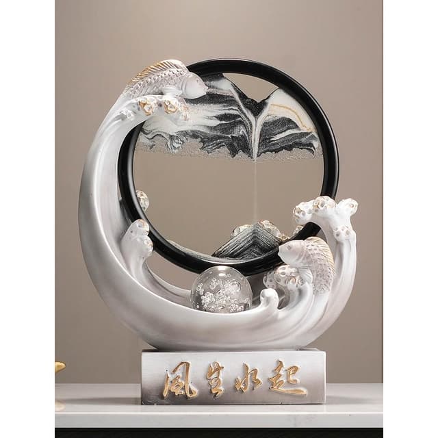 風生水起錦鯉流沙畫擺件客廳酒櫃玄關高級感輕奢裝飾喬遷新居禮物