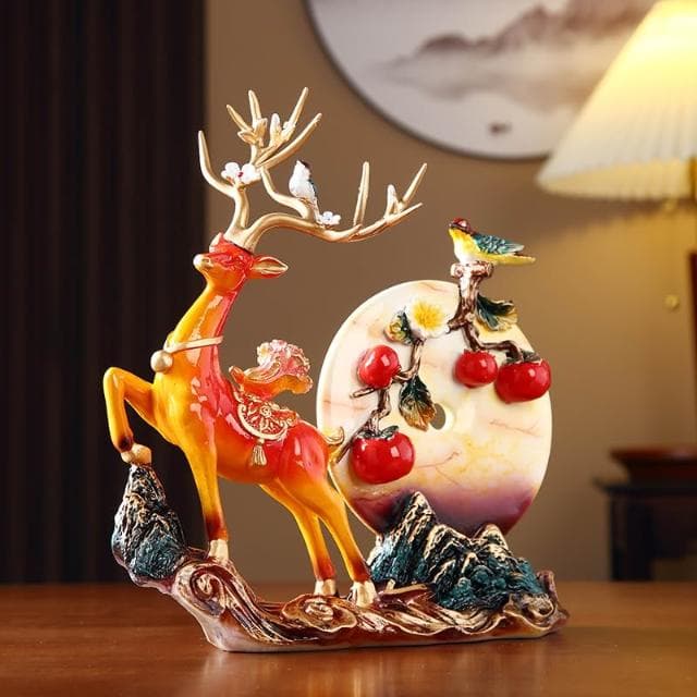 創意招財鹿擺件家居電視櫃酒櫃玄關仿真鹿拉玉裝飾品喬遷開業禮物
