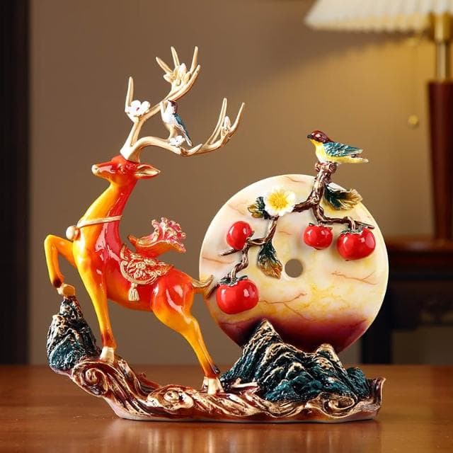 創意招財鹿擺件家居電視櫃酒櫃玄關仿真鹿拉玉裝飾品喬遷開業禮物
