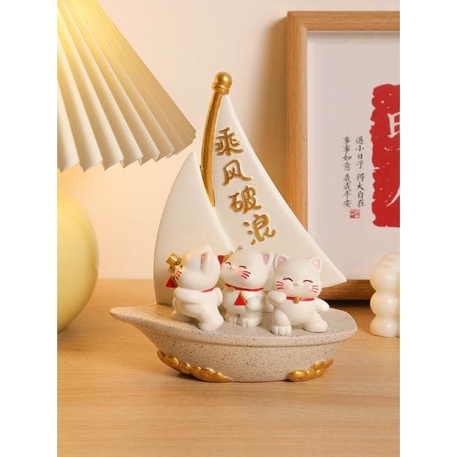 一帆風順招財貓帆船擺件客廳電視櫃酒櫃辦公室裝飾品喬遷新居禮物