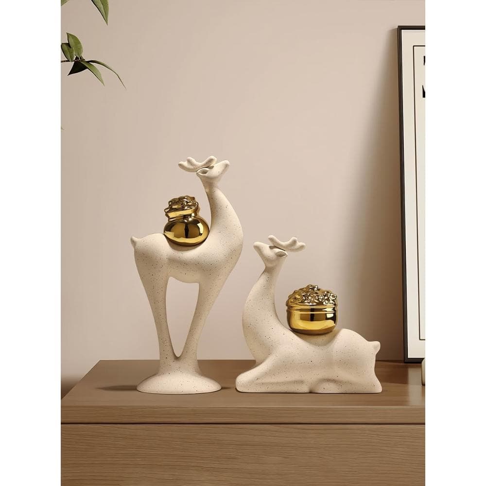 新中式麋鹿擺件客廳陶瓷裝飾品玄關電視櫃酒櫃喬遷新居禮物