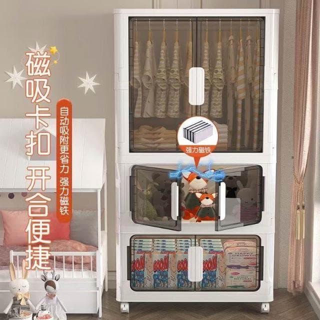 🔥免運 超大80cm收納櫃🔥免安裝摺叠收納櫃 寶寶衣櫃 帶門防塵櫃 客廳儲物櫃 嬰兒童衣櫥 臥室衣櫃 特大號衣櫃 家用儲物櫃