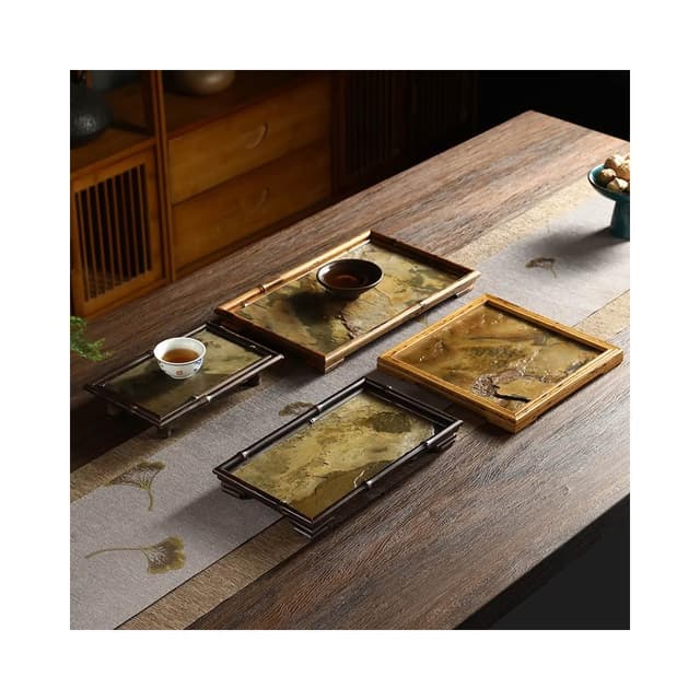 竹制石麵茶盤岩石臺面壺承幹泡臺茶具收納盤梅鹿竹幹泡盤茶道配件