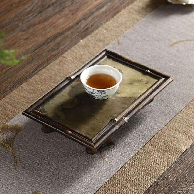竹制石麵茶盤岩石臺面壺承幹泡臺茶具收納盤梅鹿竹幹泡盤茶道配件